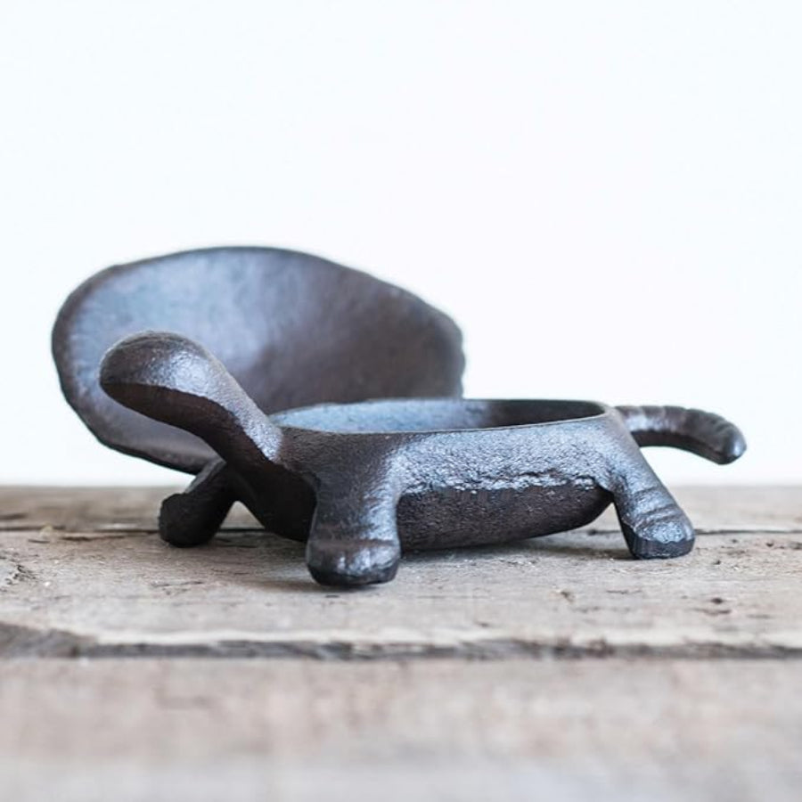 Decorative cast iron tortoise-shaped key box in black color.